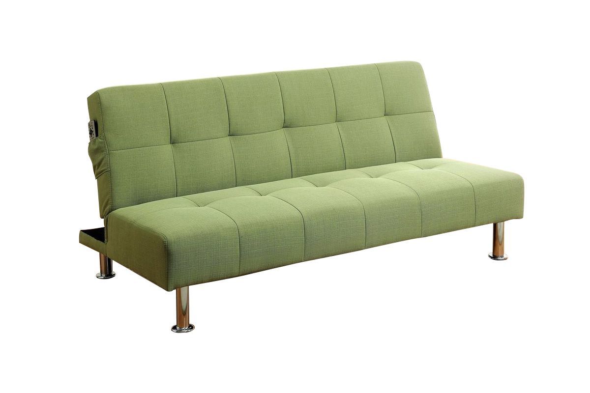 Leena Side Pocket Fabric Tufted Futon in Green at GardnerWhite
