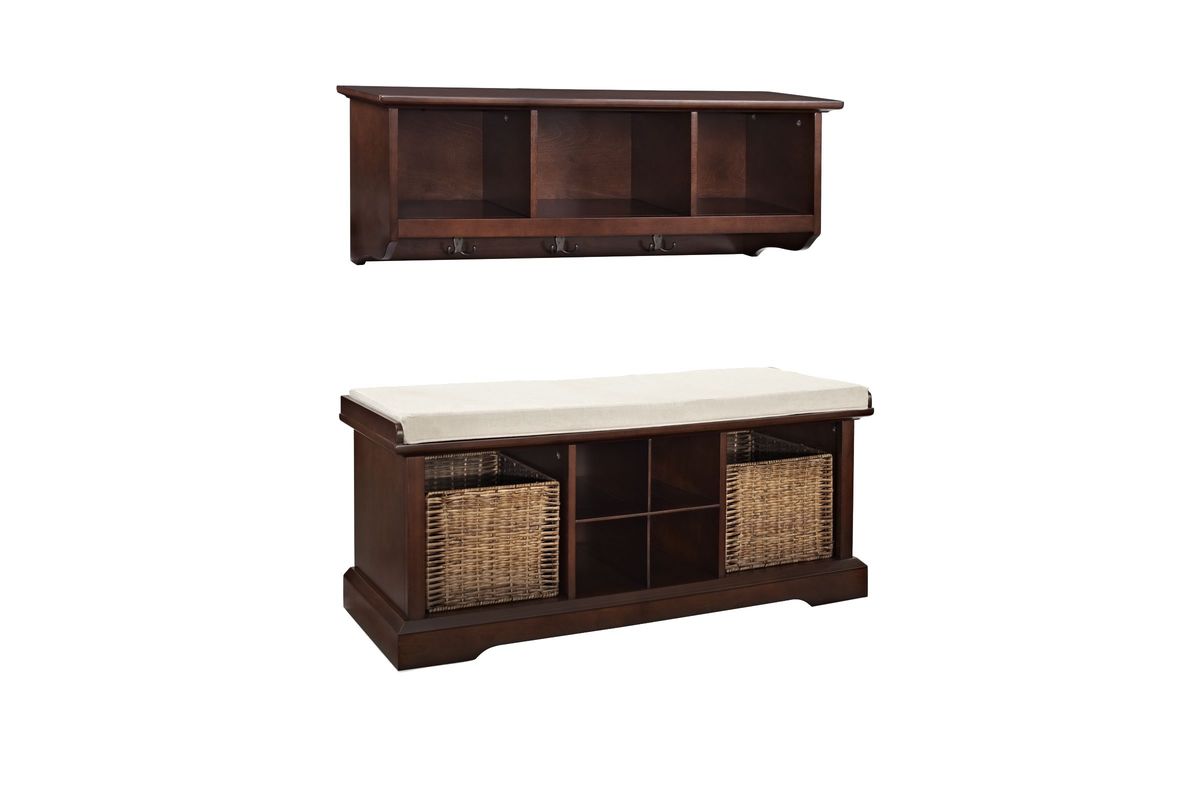 Brennan 2 Piece Entryway Bench and Shelf Set in Mahogany