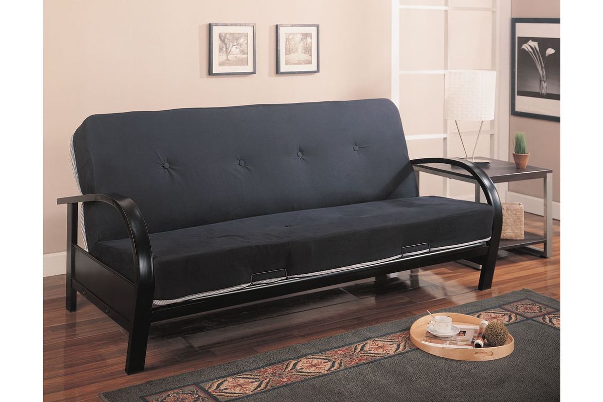 Transitional Metal Futon Frame and Mattress Set in Black