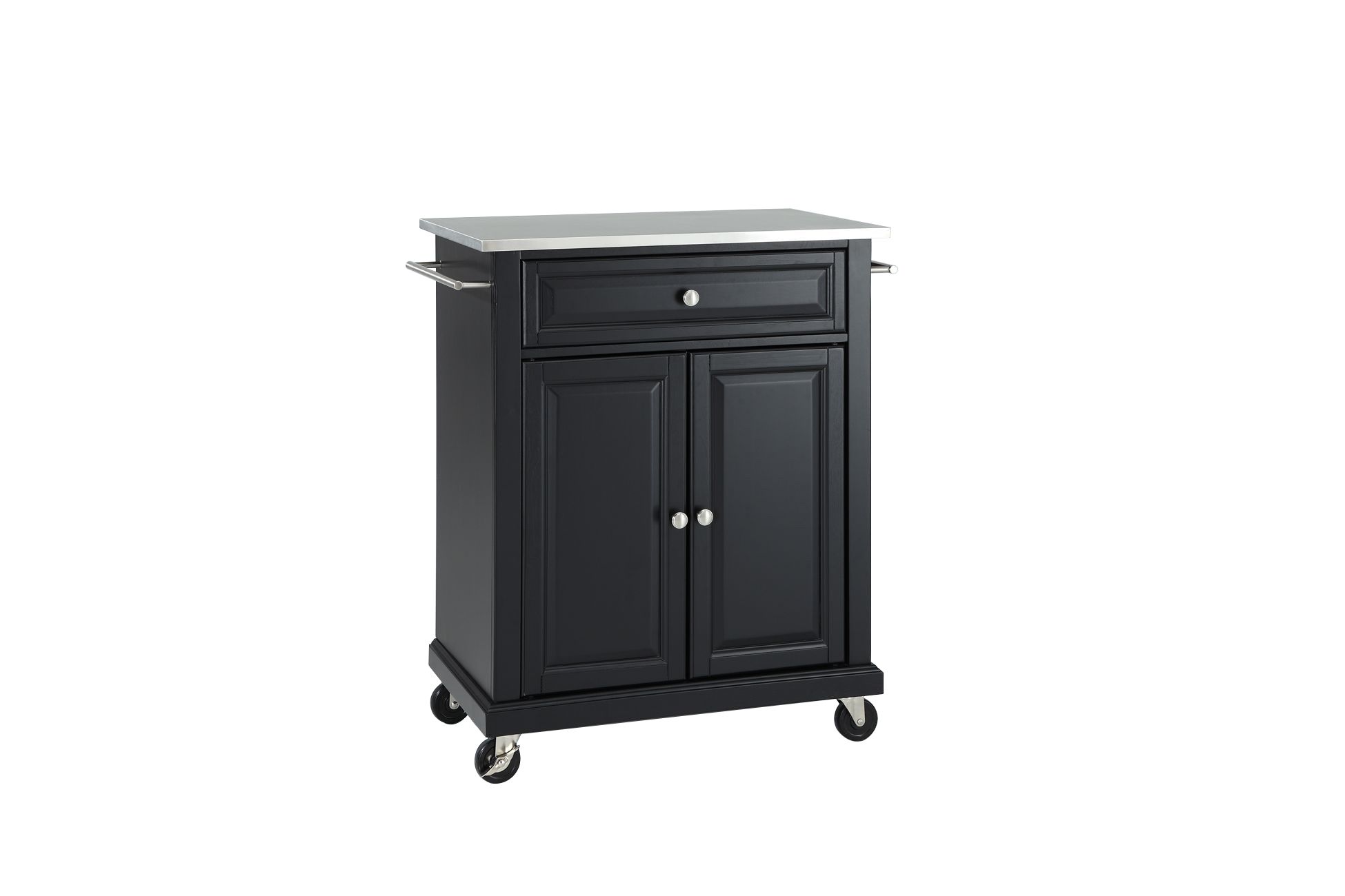 Stainless Steel Top Portable Kitchen Cart Island In Black