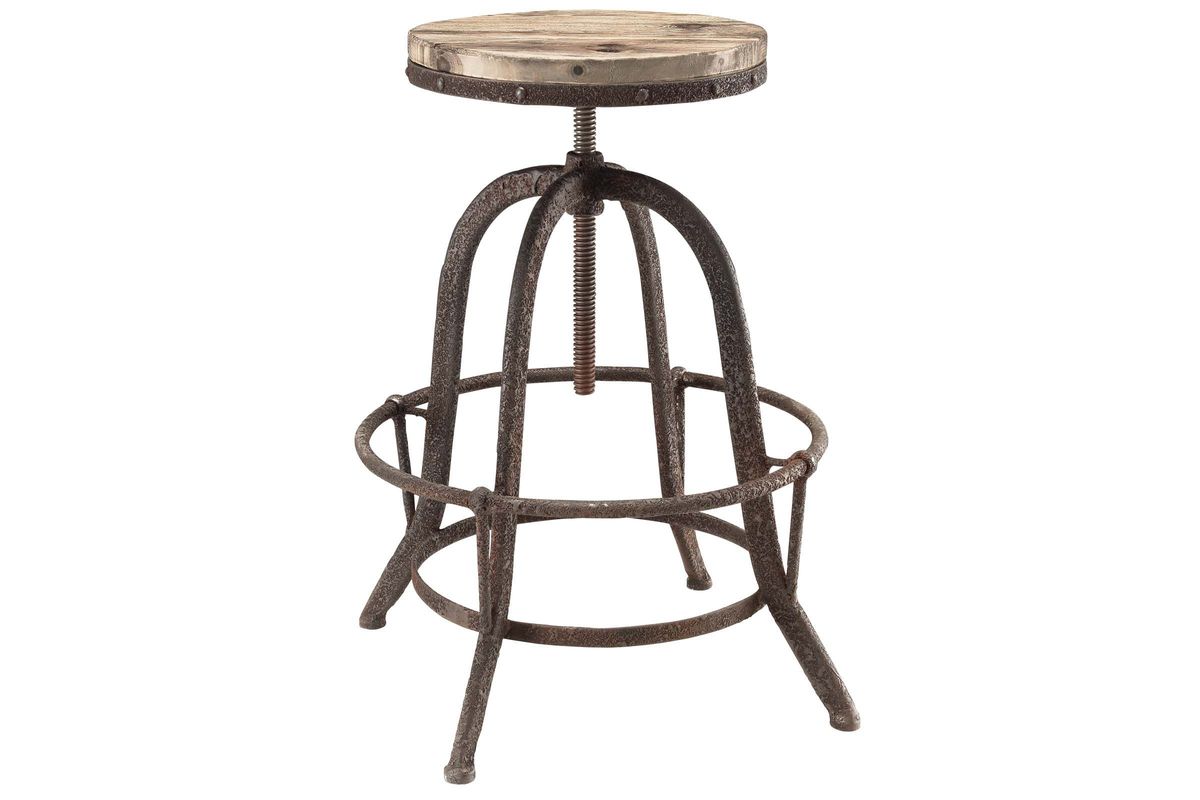 Collect Adjustable Wood Top Bar Stool in Brown at GardnerWhite