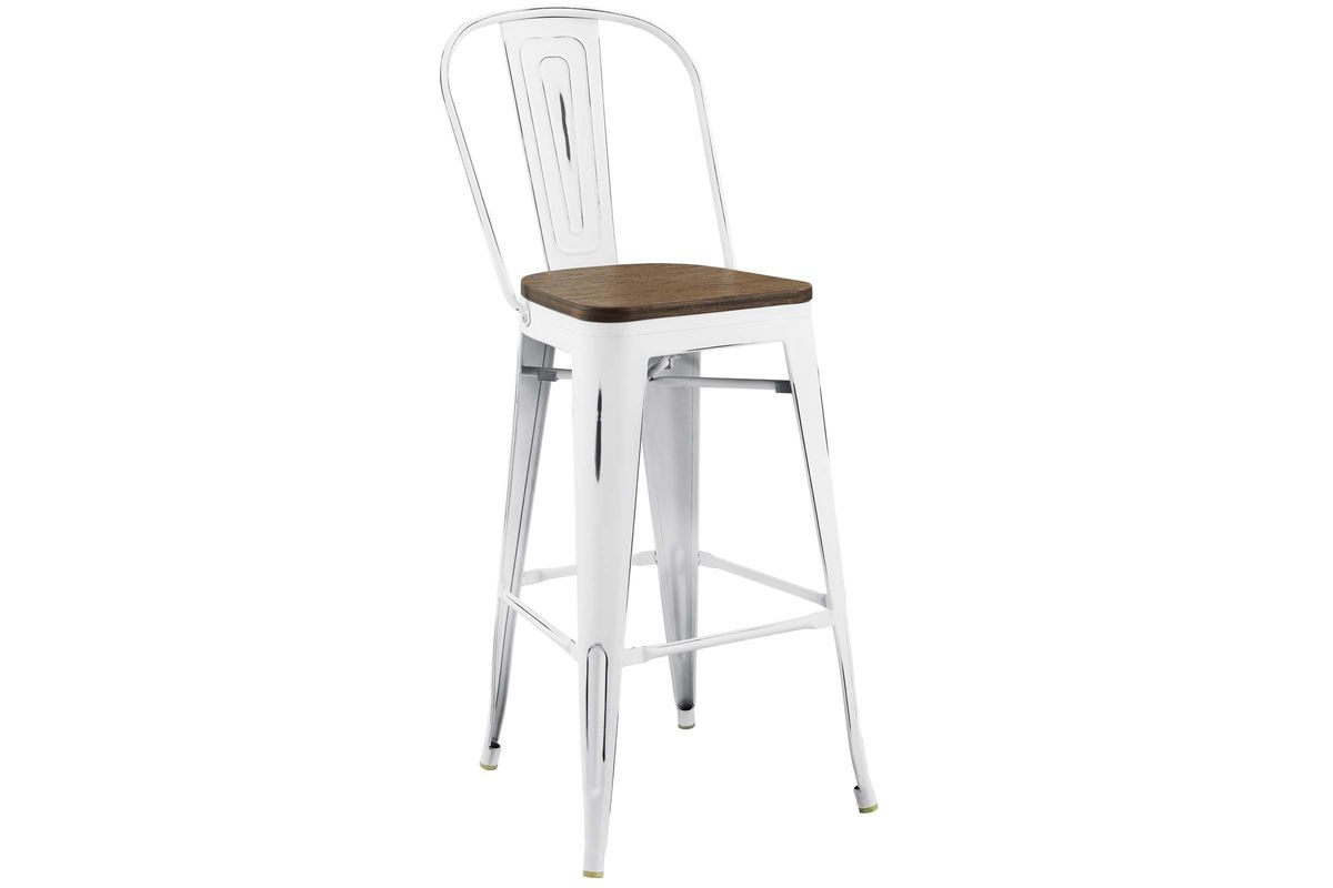 Promenade High Back Bar Stool in White at GardnerWhite
