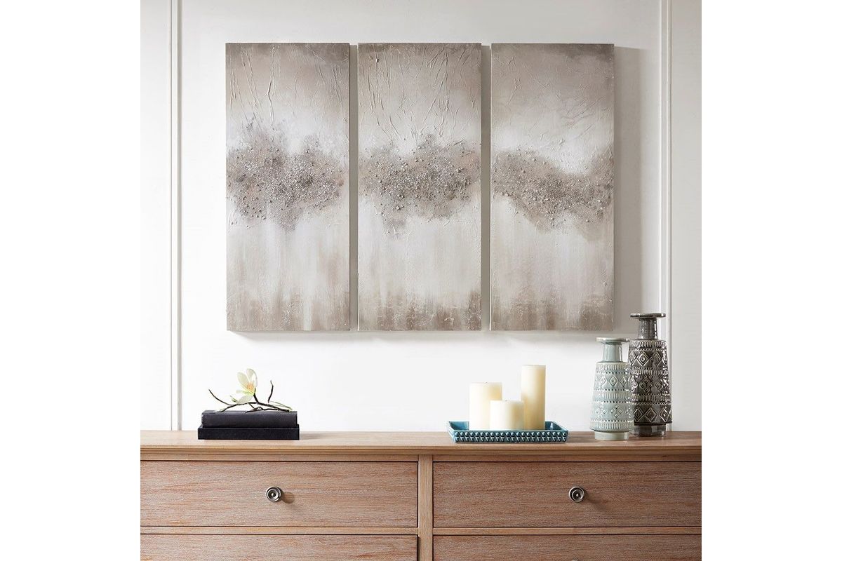Taupe Luminous Hand Painted Canvas 3 Piece Wall Art Set
