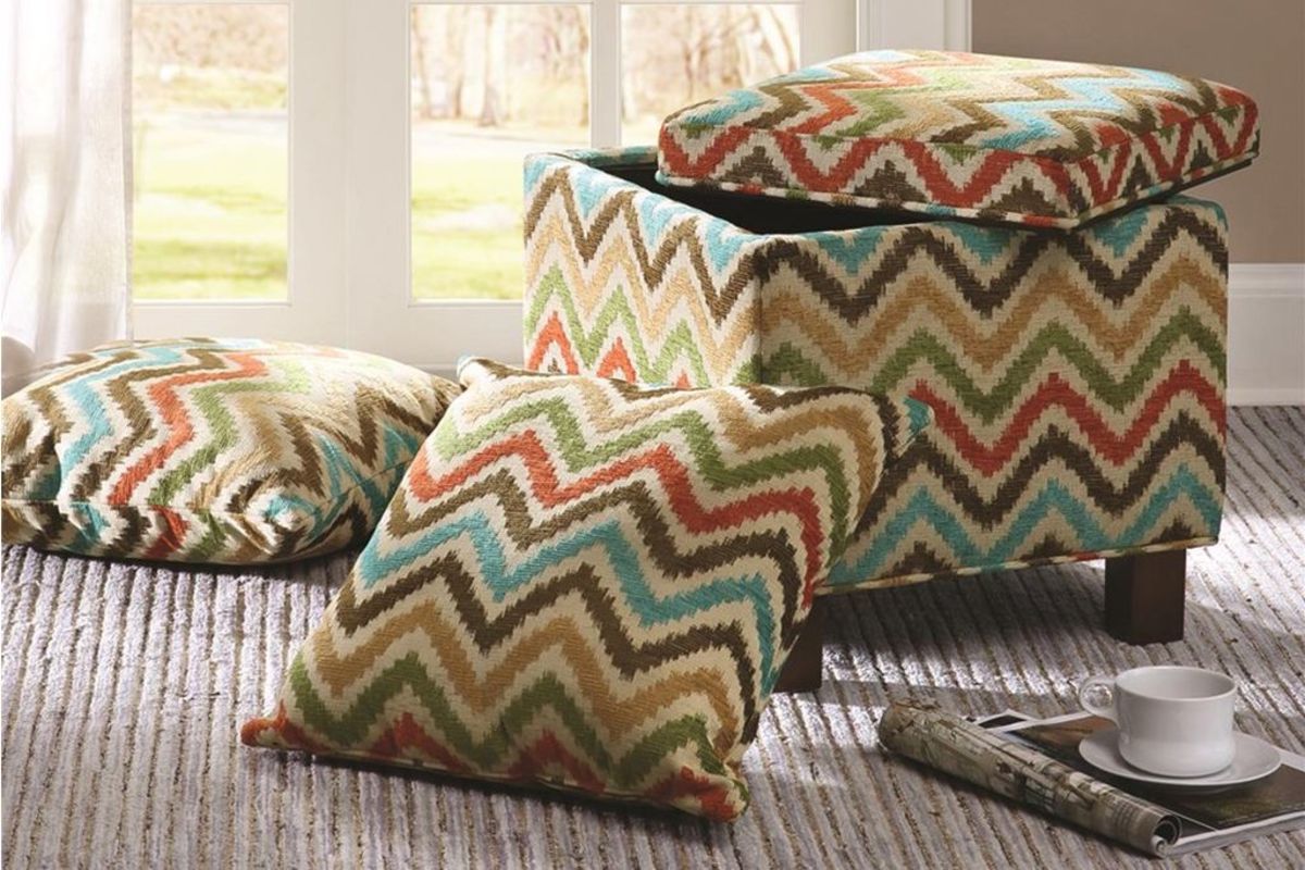 Shelley Square Storage Ottoman with Pillows in Multi by Madison Park