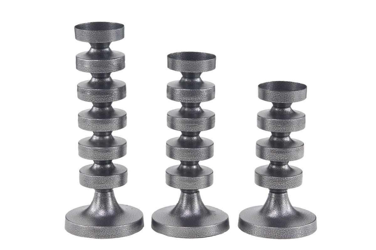 Industrial Black Iron Pillar Candle Holders Set of 3 at GardnerWhite