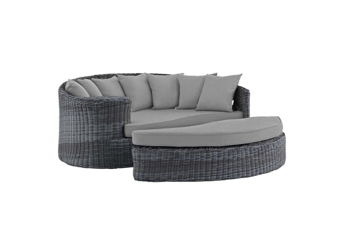 Summon Outdoor Patio Wicker Rattan Sunbrella Daybed in Grey by Modway