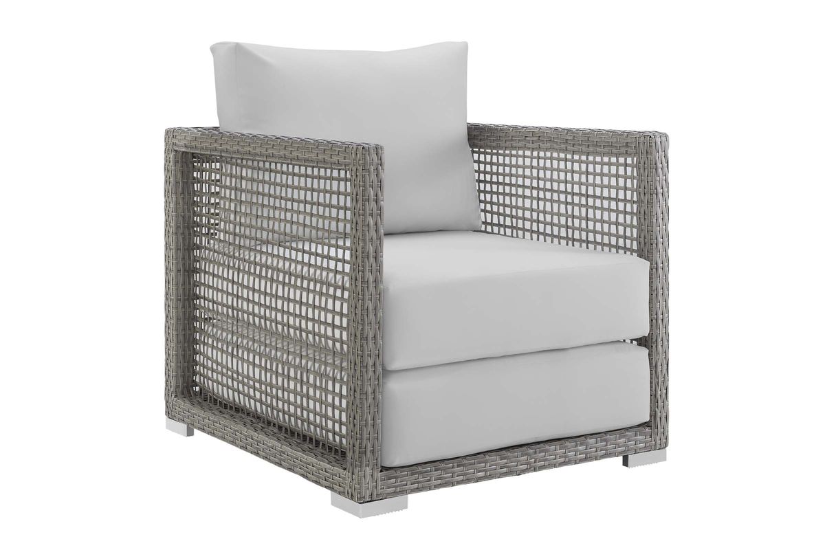 Aura Rattan Outdoor Patio Armchair in White at GardnerWhite