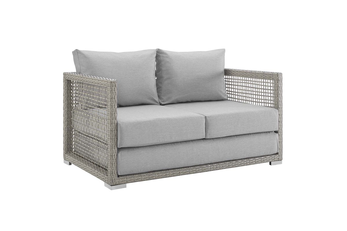 Aura Outdoor Patio Wicker Rattan Loveseat in Grey by Modway