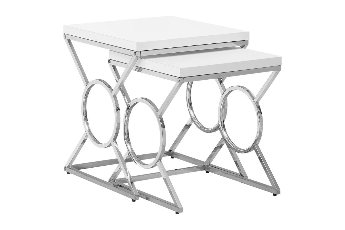 Glossy White & Chrome Nesting Tables at GardnerWhite