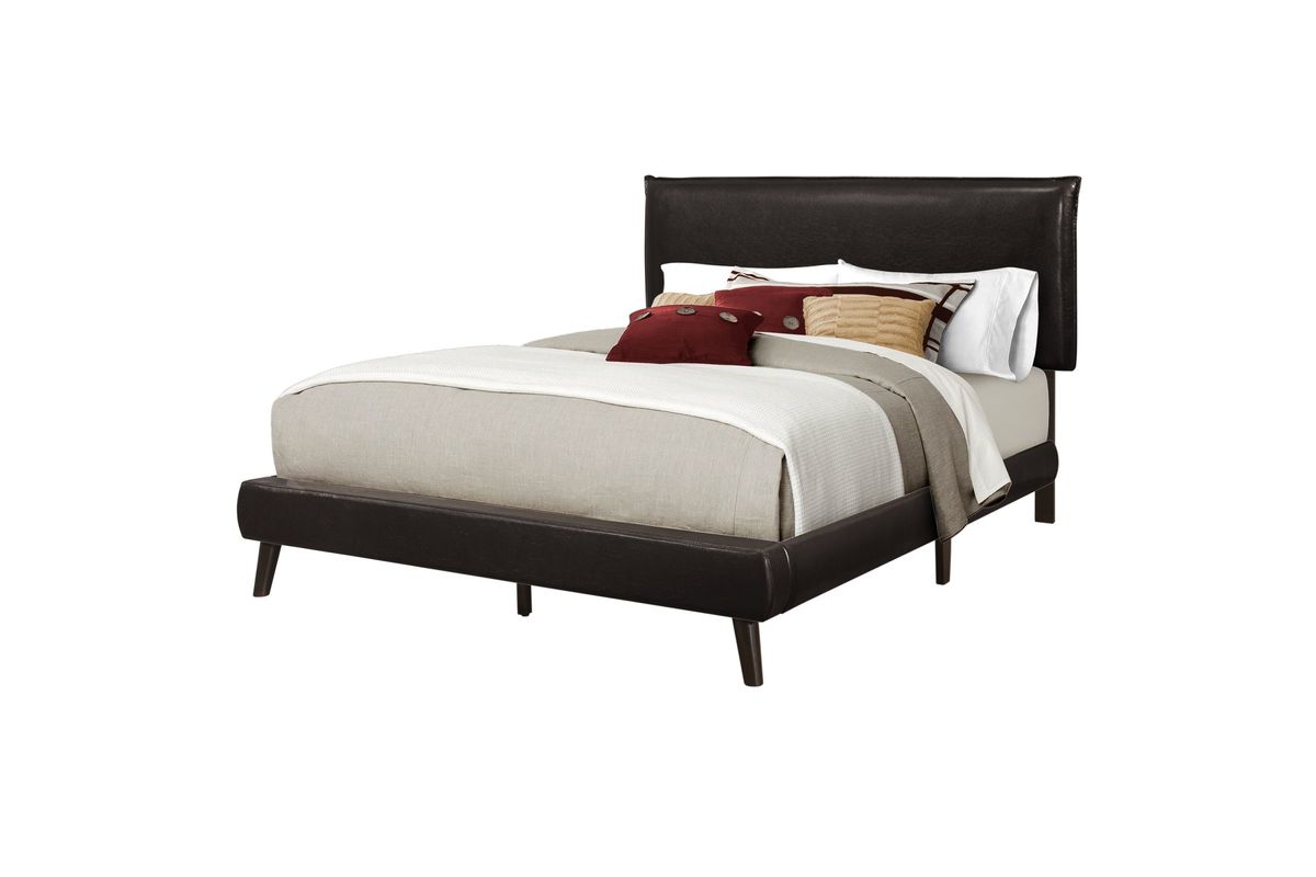 Brown Faux Leather Queen Bed with Wood Legs at GardnerWhite