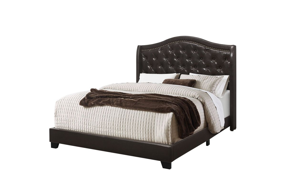 Brown Faux Leather Queen Bed with Nailhead by Monarch at GardnerWhite