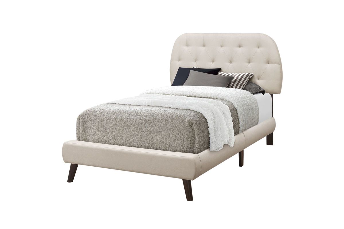 Beige Linen Tufted Twin Bed with Chrome Legs at GardnerWhite