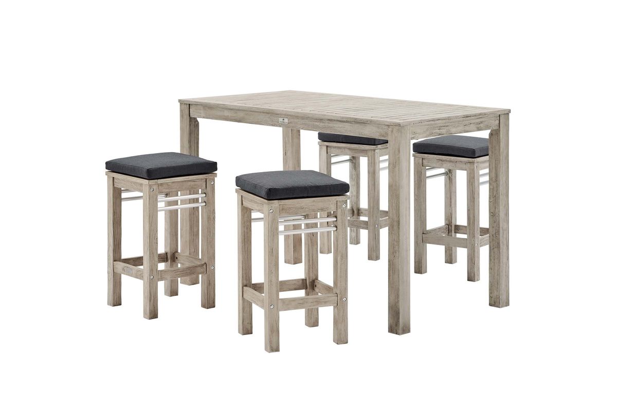 Wiscasset Outdoor Patio Acacia Wood Bar Table Set with 4 Bar Stools in