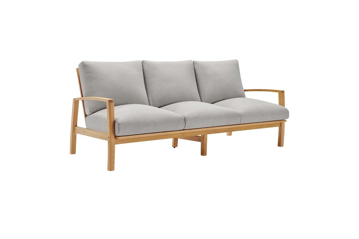Orlean Outdoor Patio Eucalyptus Wood Sofa in Natural Light Gray