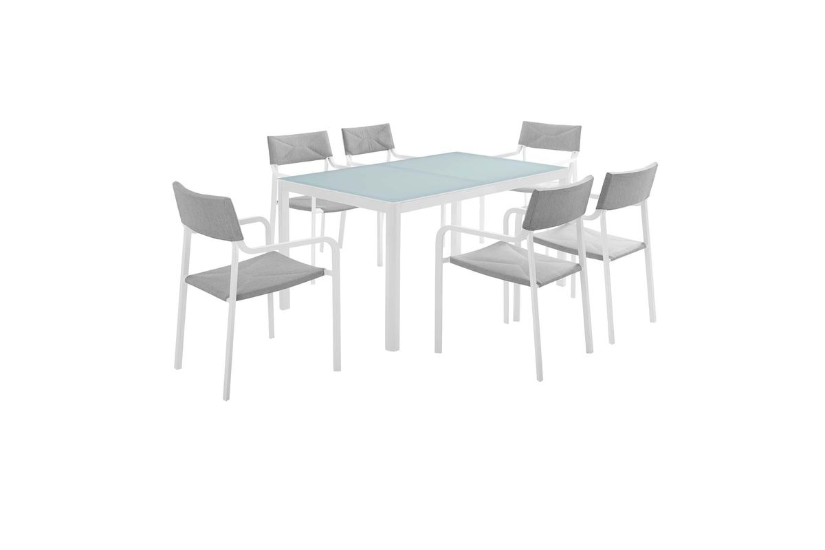 Raleigh 7Piece Outdoor Patio Aluminum Dining Set in White Gray