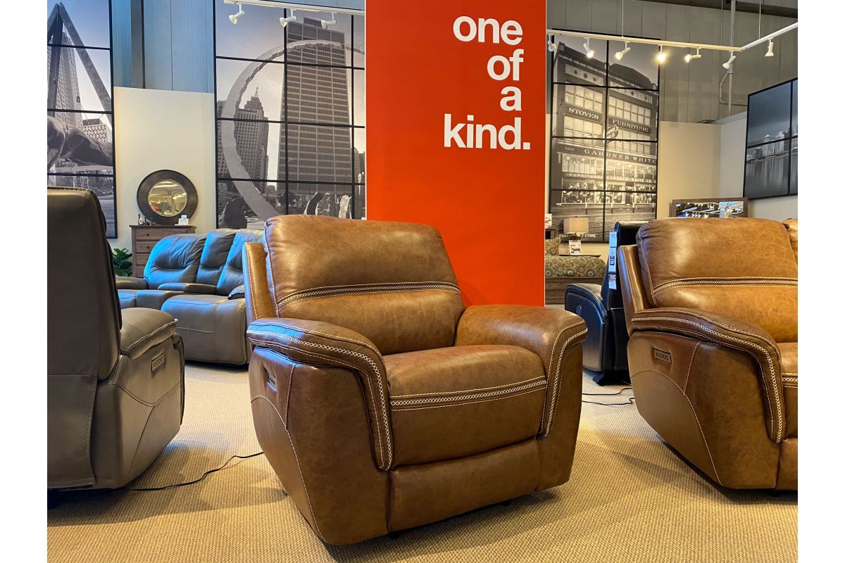 Cheers Brown Leather Power Recliner with Accent Stitching