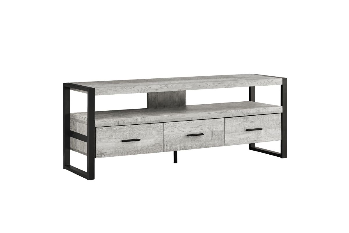 Grey Reclaimed WoodLook 60" TV Stand with Three Drawers