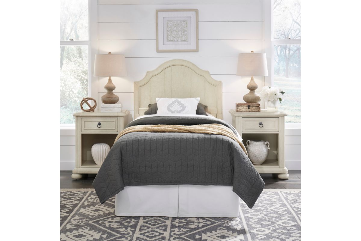 Provence Antiqued White Twin Headboard & 2 Night Stands