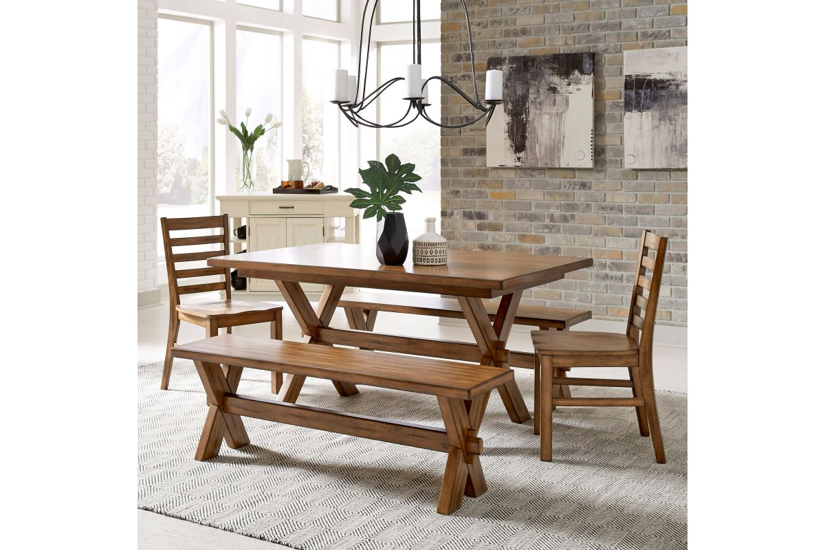 Sedona Toffee Dining Table with 2 Benches and 2 Chairs