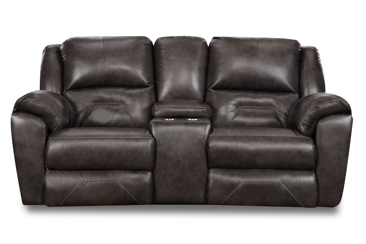 Pandora Dual Power Reclining Leather Loveseat with Console by Southern