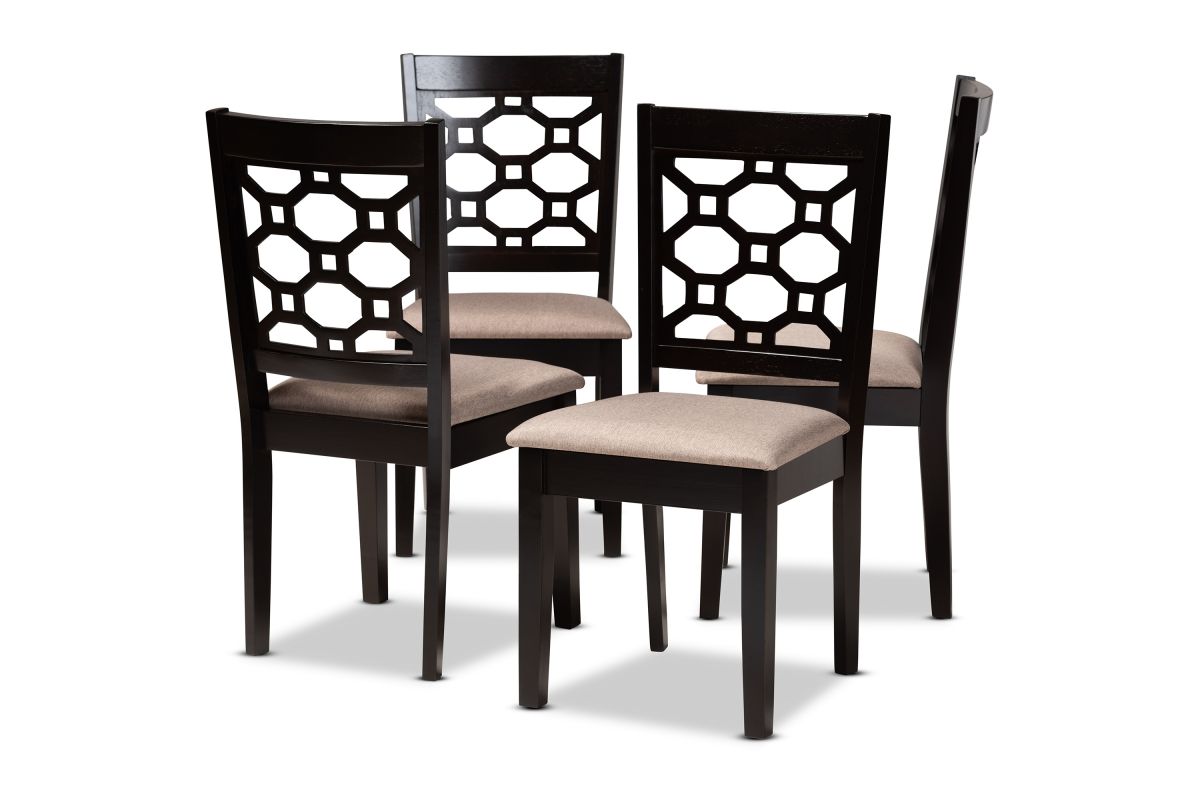 Summers Sand Fabric Dark Brown Finished Wood 4Piece Dining Chair Set