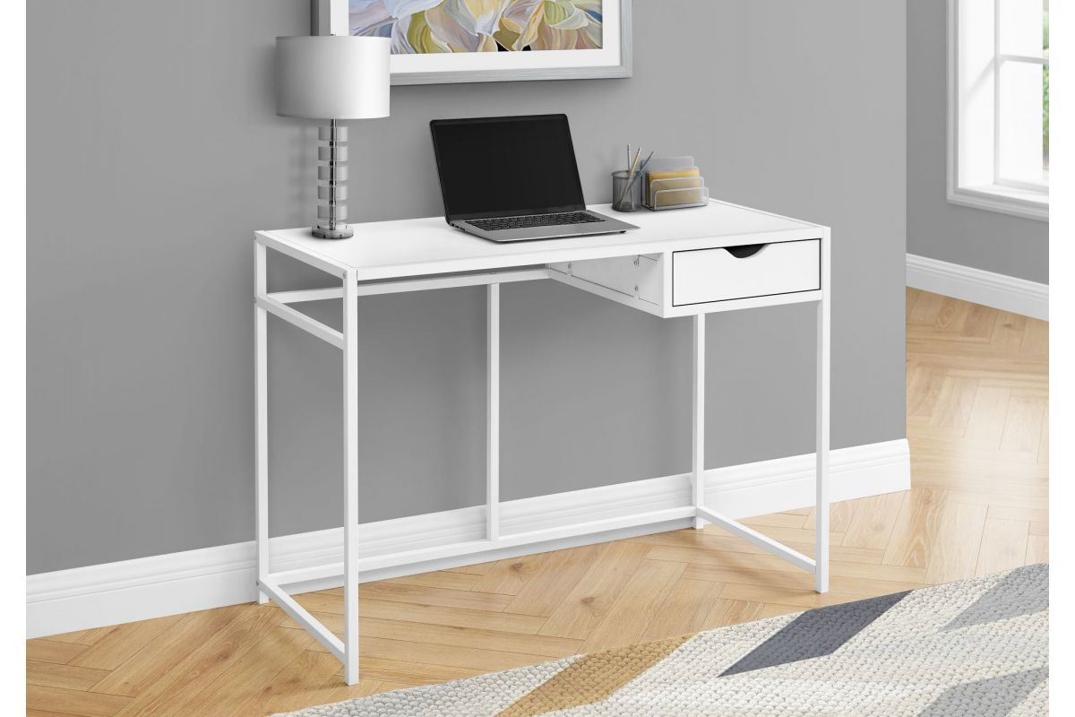 White Metal 48" Computer Desk with Drawer at GardnerWhite