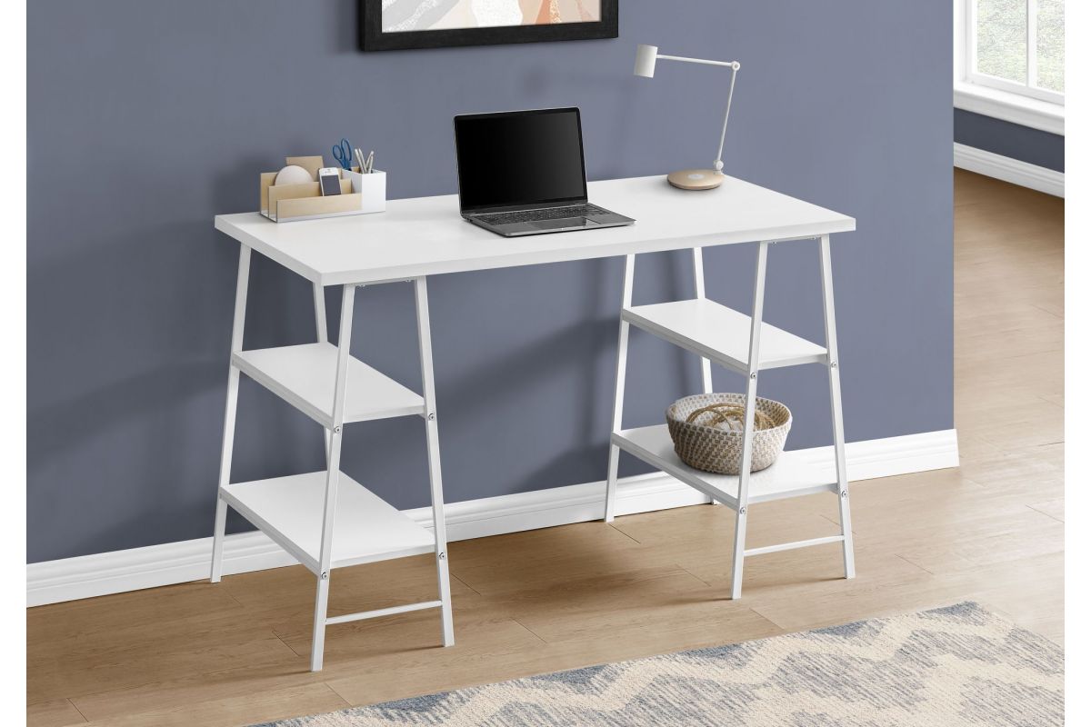 White Metal 48" Computer Desk with Shelves at GardnerWhite