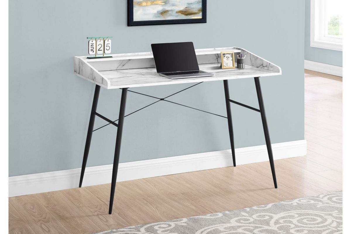 Black Metal & White MarbleLook 48" Computer Desk at GardnerWhite