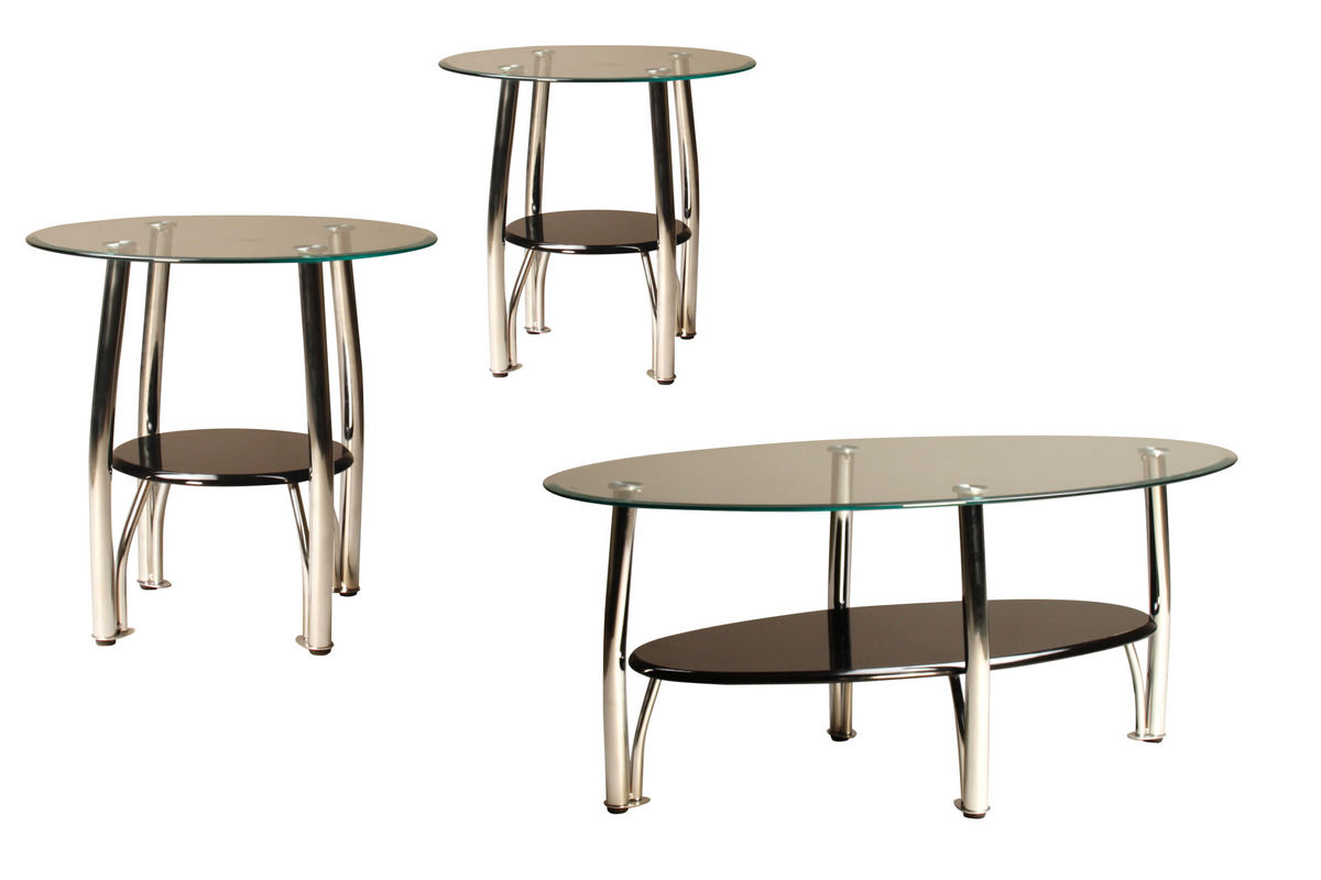 Black, Chrome & Glass Cocktail Table & 2 End Tables at GardnerWhite