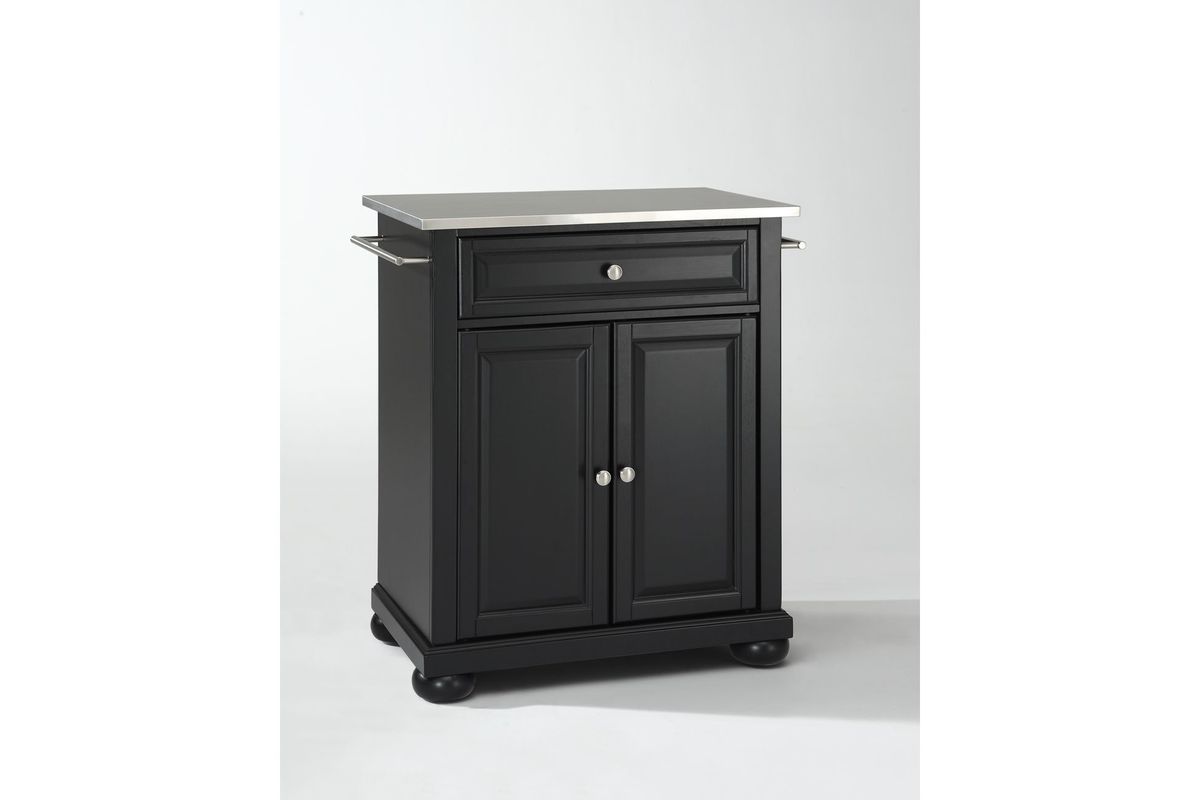 Alexandria Stainless Steel Top Portable Kitchen Island in Black