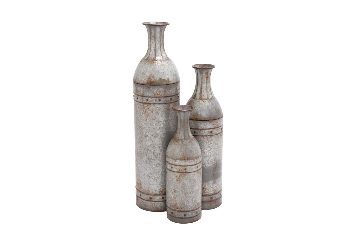 Rustic Distressed Galvanized Iron Vases (Set of 3) at GardnerWhite