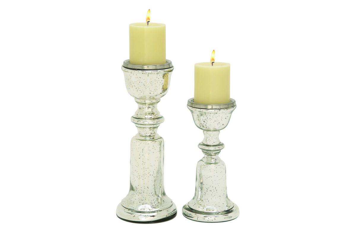 Touch of Glass Silver Glass Candle Holders (Set of 2) at GardnerWhite