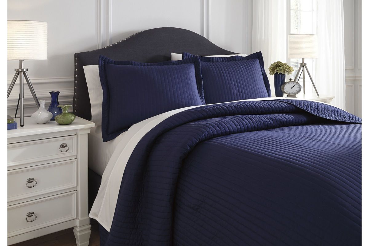 Raleda Queen Coverlet Set in Navy by Ashley at GardnerWhite