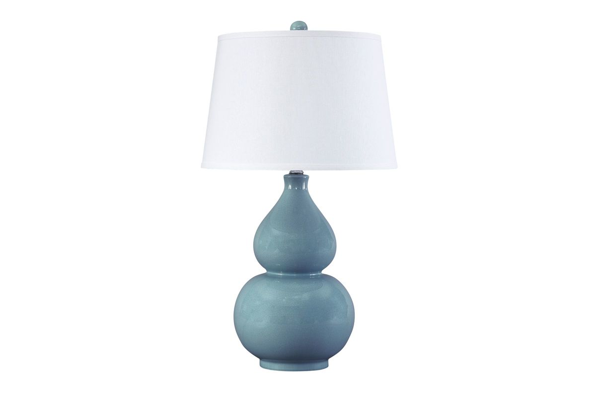 Saffi Ceramic Table Lamp in Light Blue by Ashley at GardnerWhite