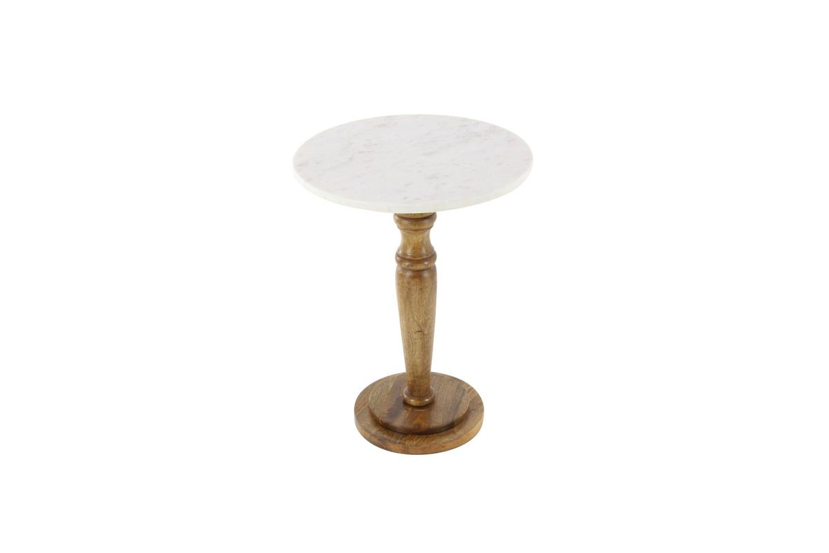 New Traditional Round Marble Accent Table in Natural/White